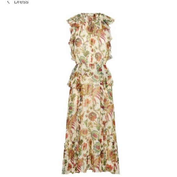 NWT Silk Ulla Johnson Adrienne Midi Dress w/ Ruffles Ecru Floral Size 6 - Picture 4 of 15